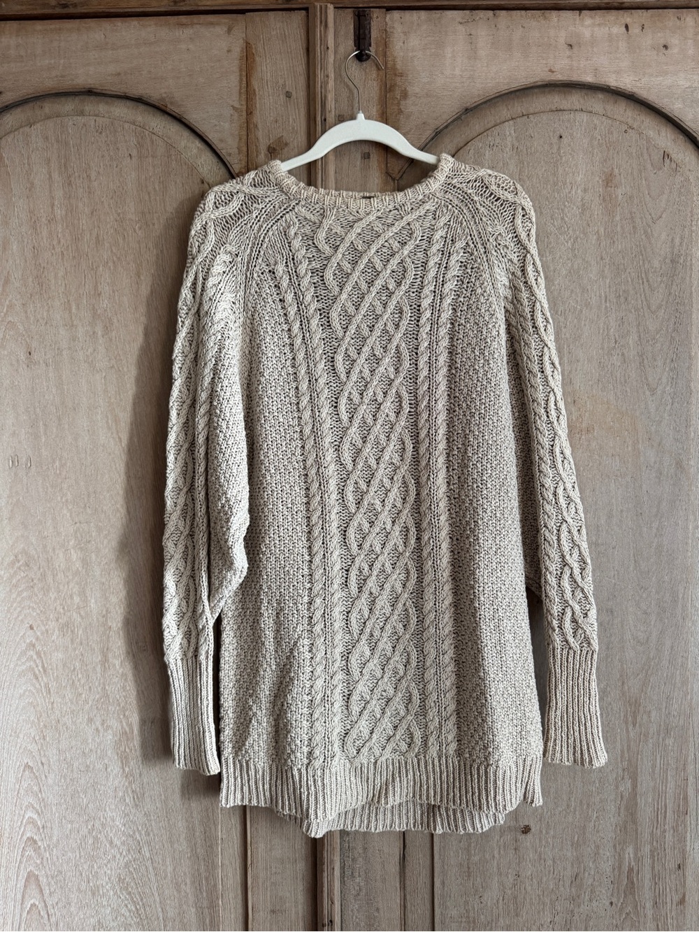 Free People Oatmeal Cable Knit Crewneck Sweater